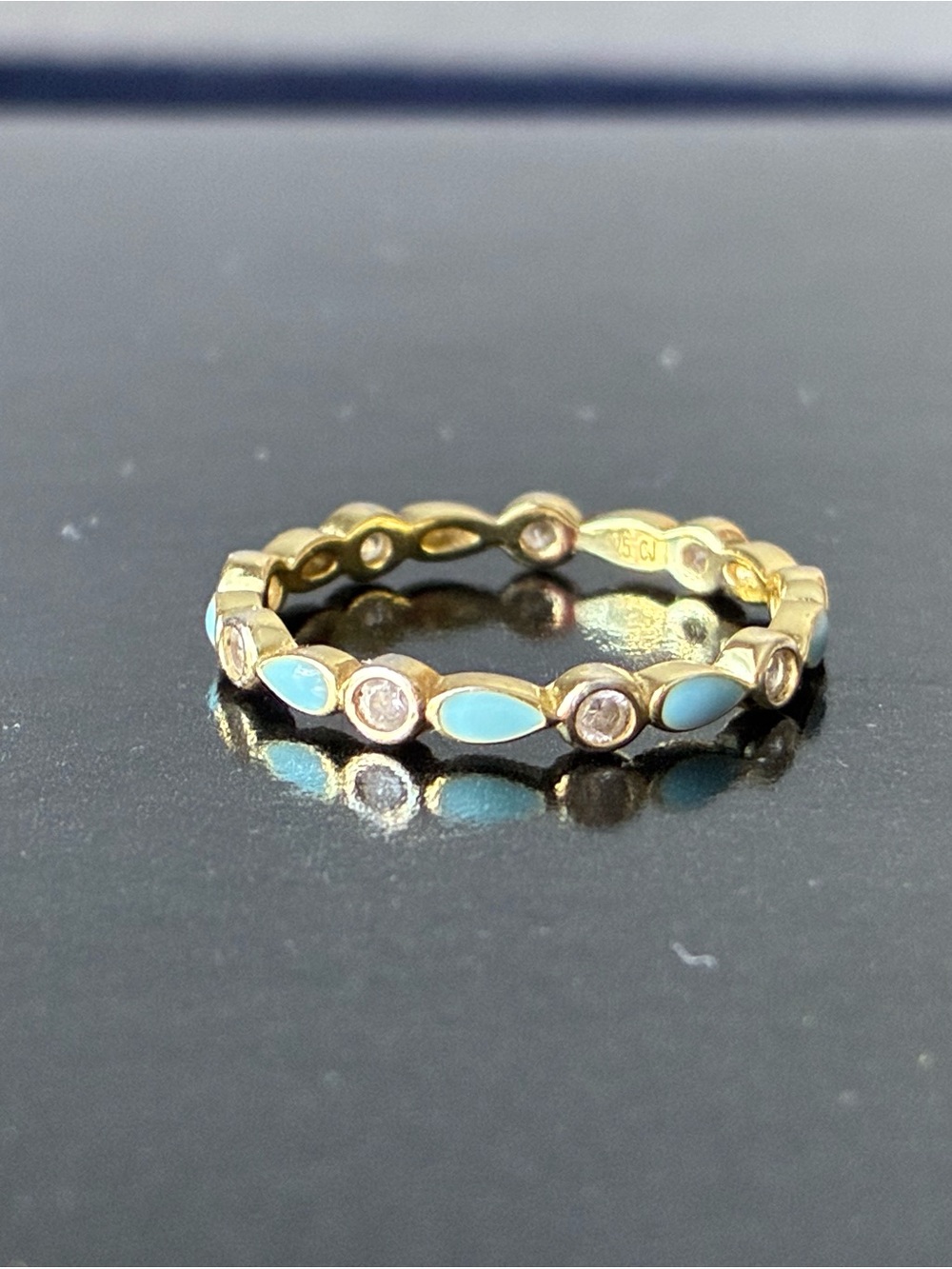 Sterling Silver 925 Ring with Sky Blue Enamel Sz 7